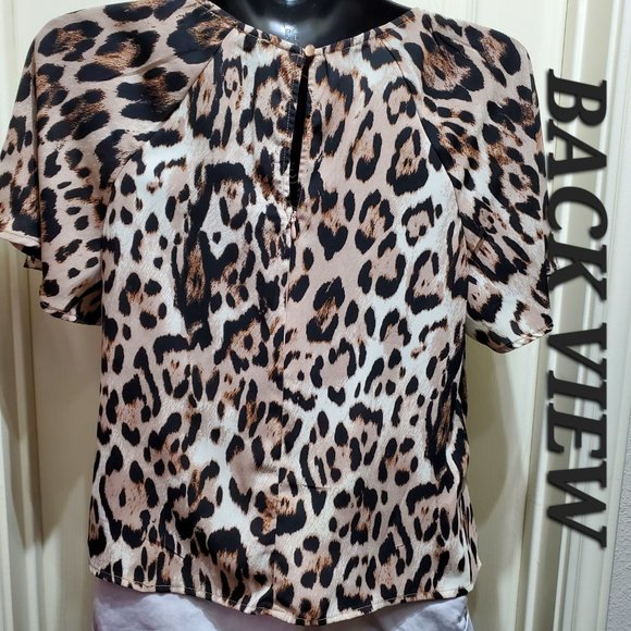 JUNE & HUDSON Leopard Print Silky Butterfly Sleeve Blouse, Small - Picture 2 of 11